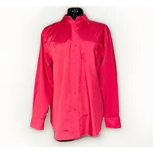 Vintage Foxcroft Wrinkle Free Button Down Shirt Women 14 Tomato Red Long Sleeve